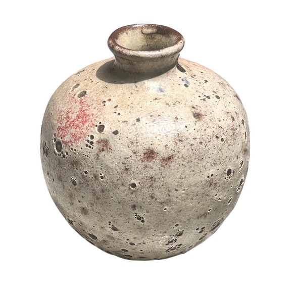 Other - Studio Pottery Crater Glaze Bud Vase Signed Artisan Volcanic Ceramic Tan Brown4"